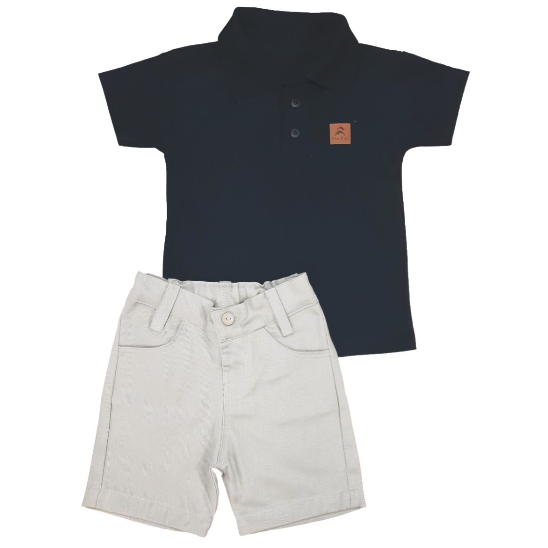 conjunto camisa polo preta infantil masculina com bermuda